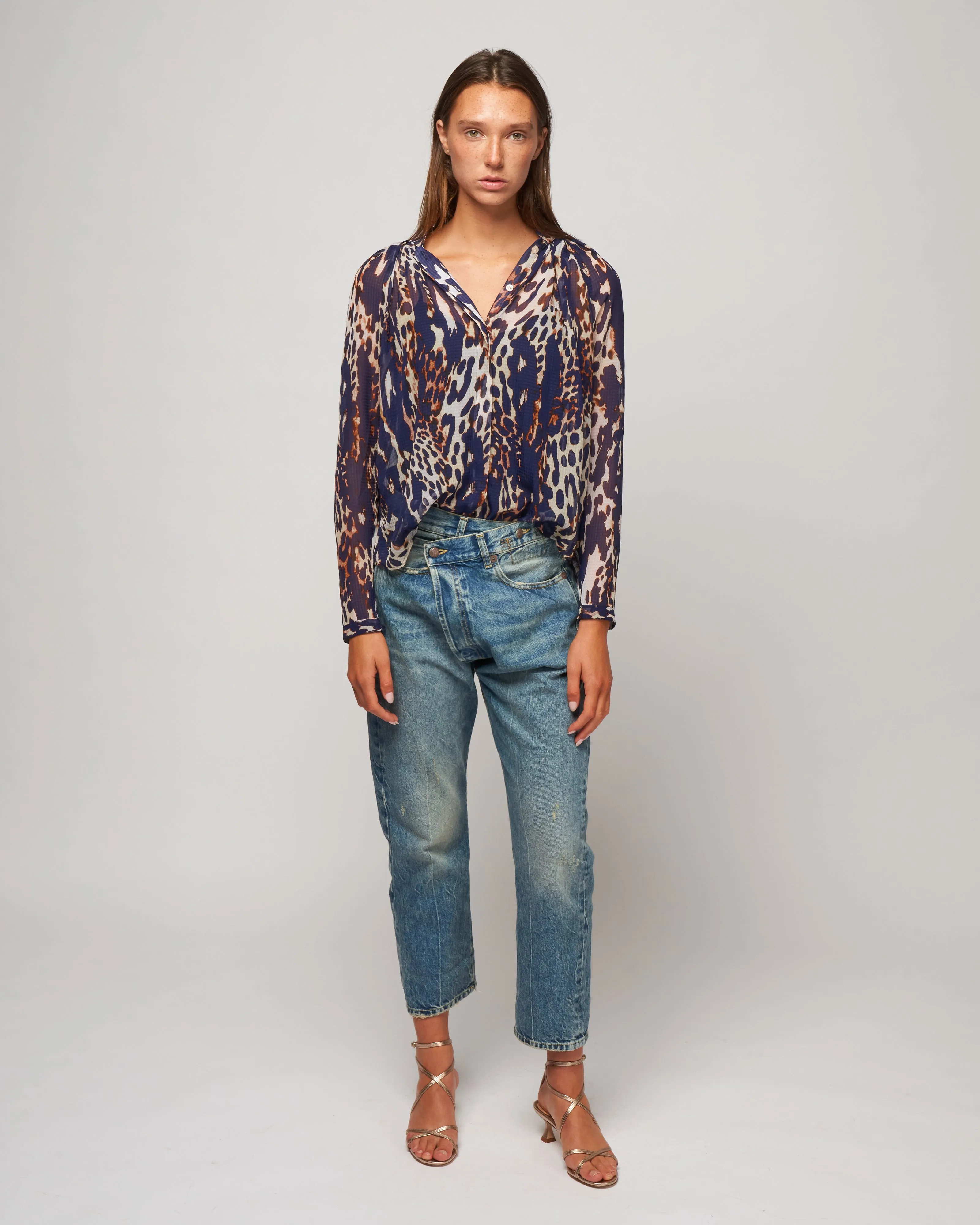gathered blouse - midnight leopard
