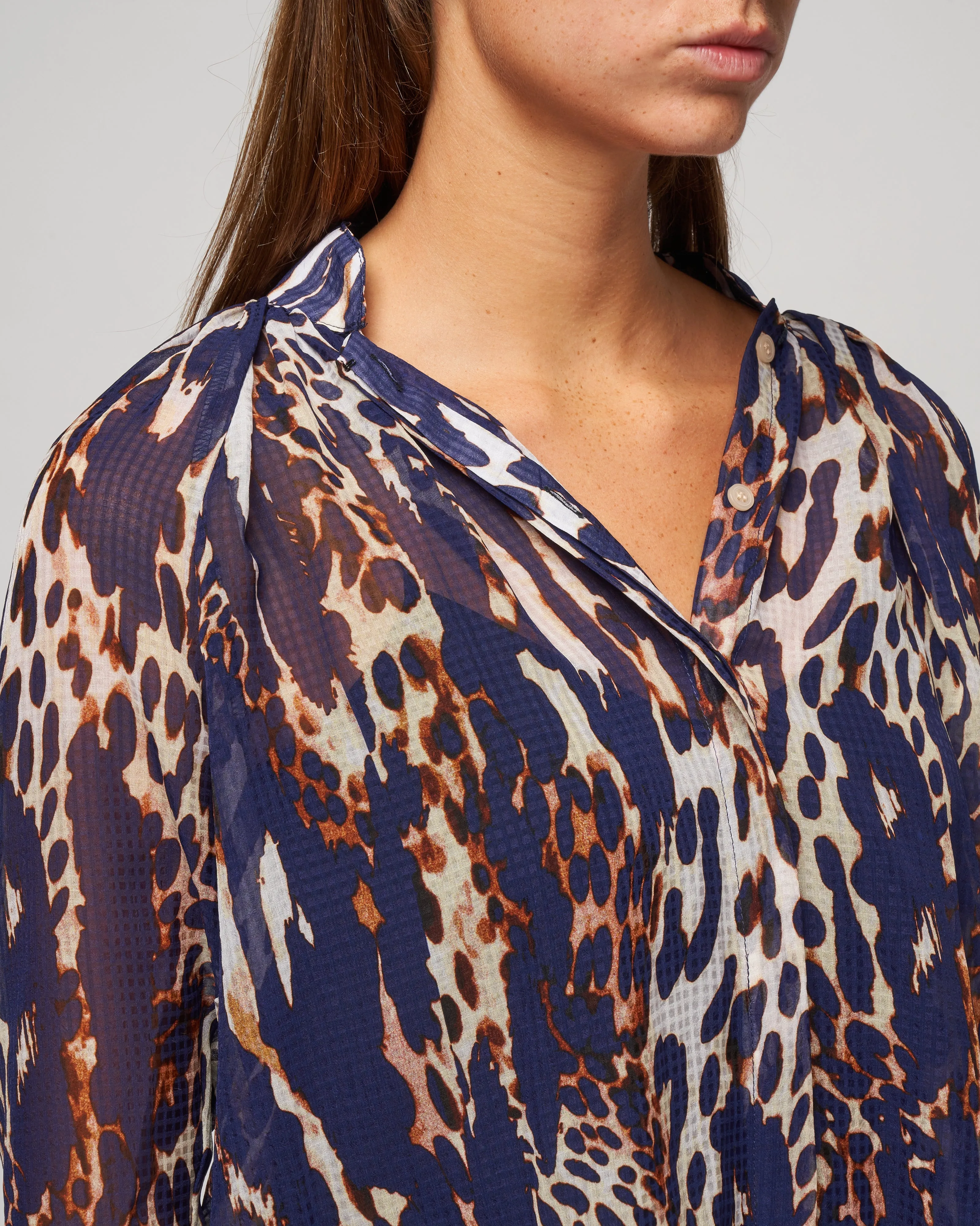 gathered blouse - midnight leopard