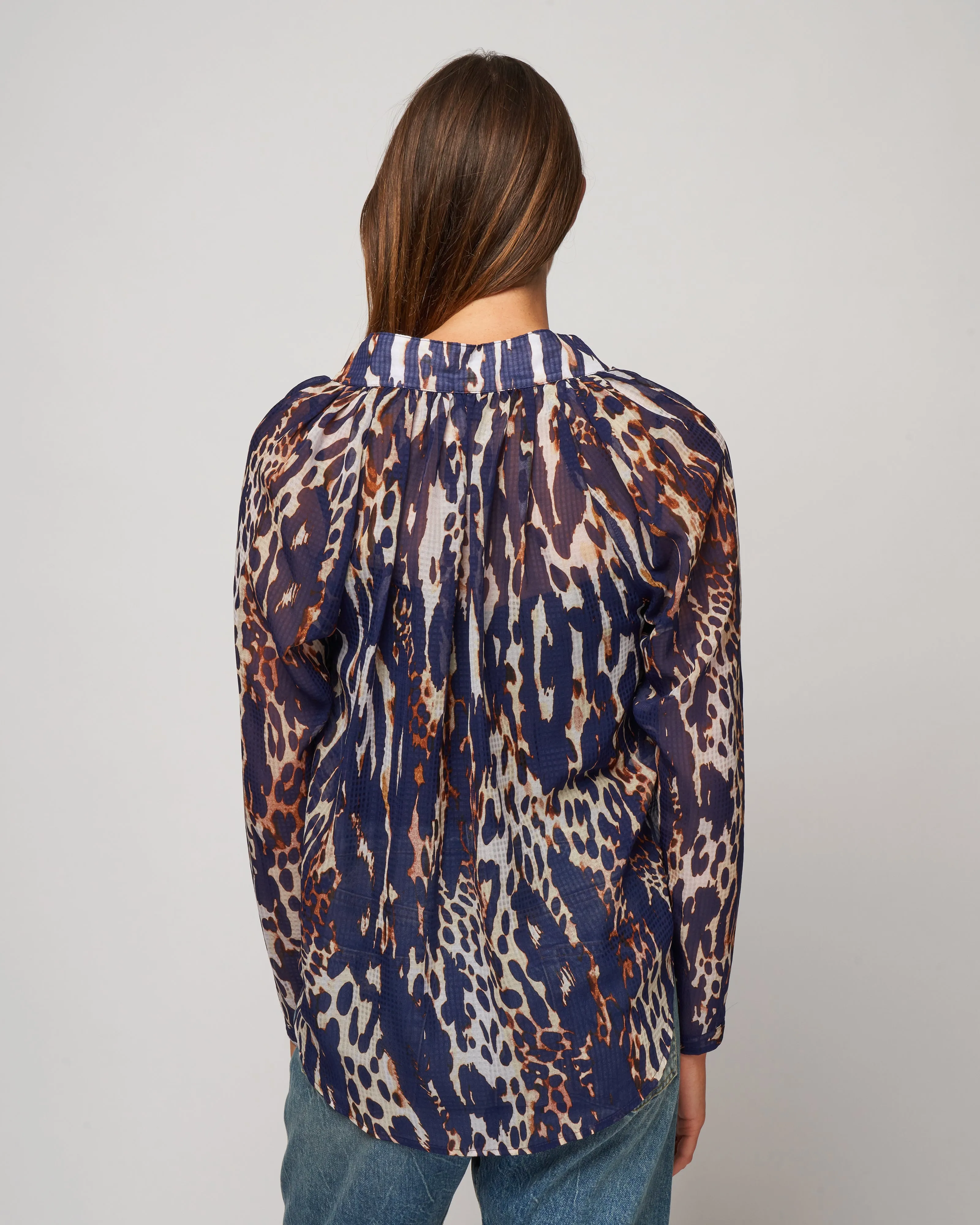 gathered blouse - midnight leopard