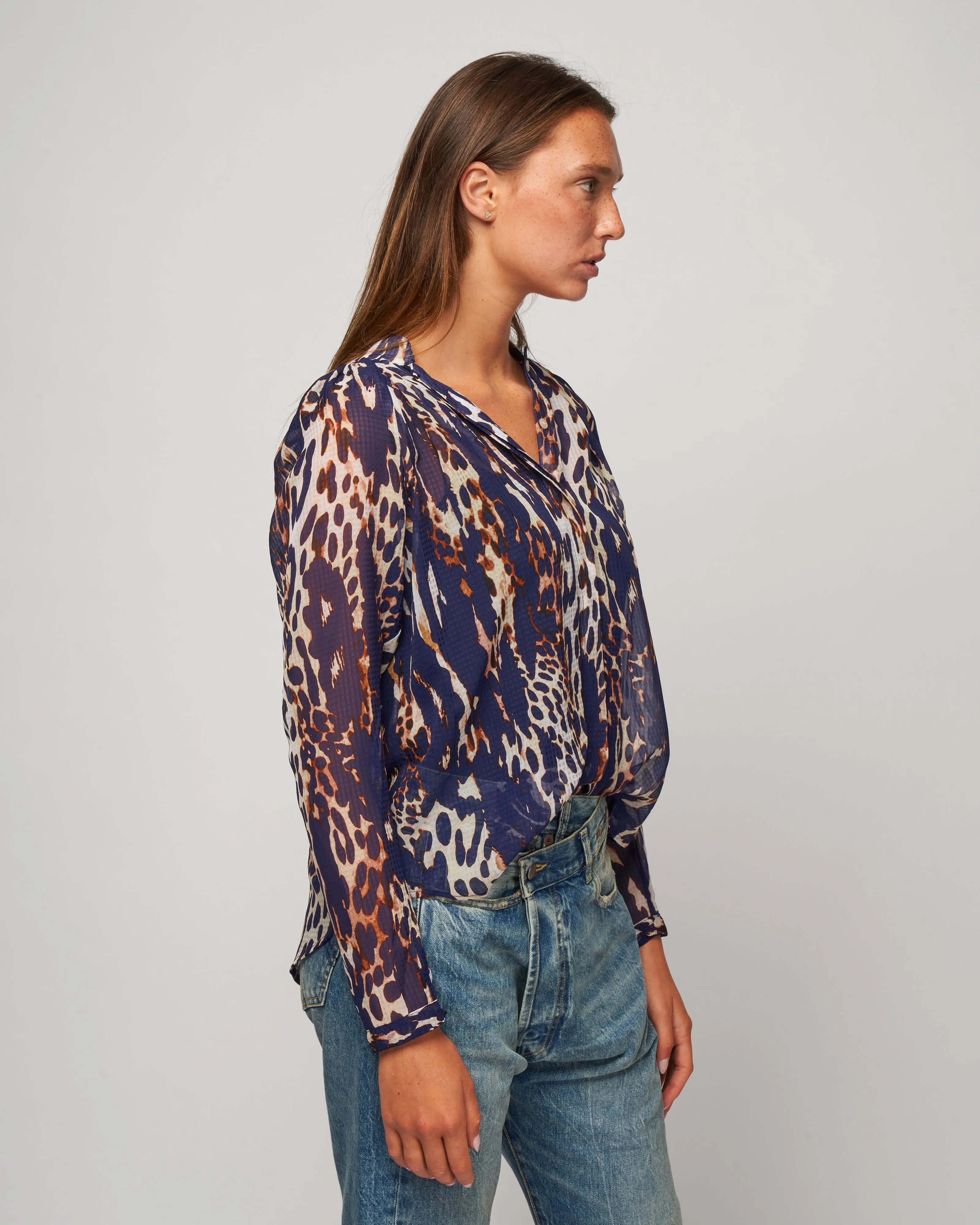 gathered blouse - midnight leopard