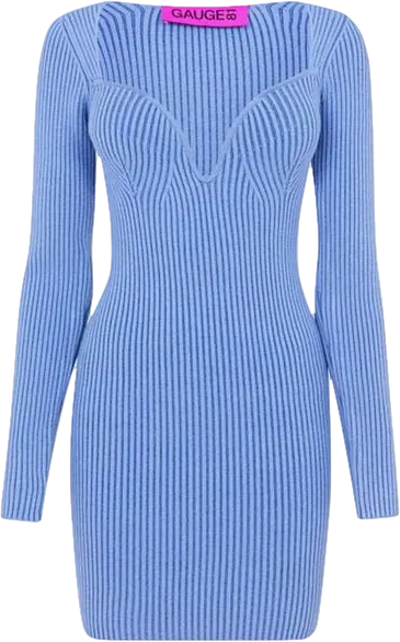 Gauge 81 Cornflower Blue Merino Sweetheart-neck Ribbed Dress UK 12 UK M