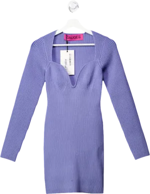Gauge 81 Cornflower Blue Merino Sweetheart-neck Ribbed Dress UK 12 UK M