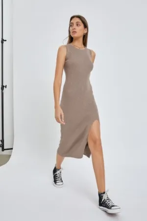 Gianna Mocha Ribbed Sweater Dress
