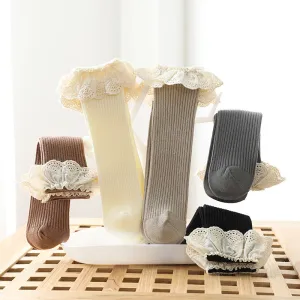 Girls Lace Trim Knee High Socks