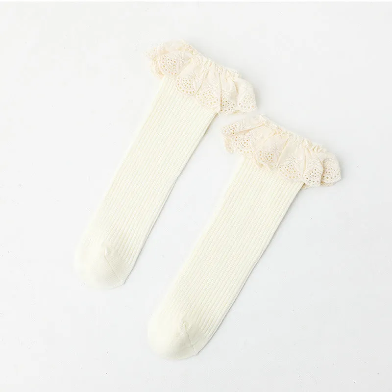 Girls Lace Trim Knee High Socks