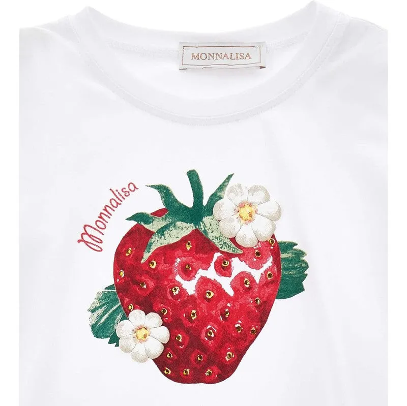 Girls White Strawberry T-Shirt