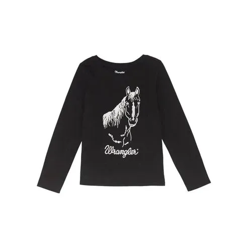 Girl's Wrangler Horse Long Sleeve Shirt - Black