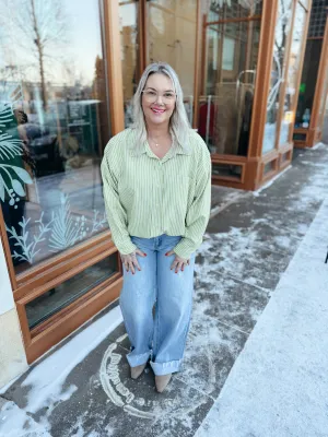 Give Me Classic Striped Button Down Top-Green Tea