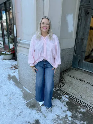 Give Me Classic Striped Button Down Top-Pink Drink