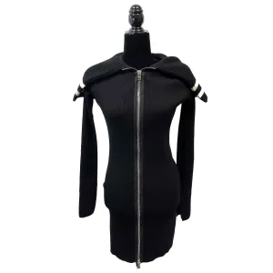 Givenchy - Knit Racer Striped Black Dress Zip Up Large Collar -Black Dress - S