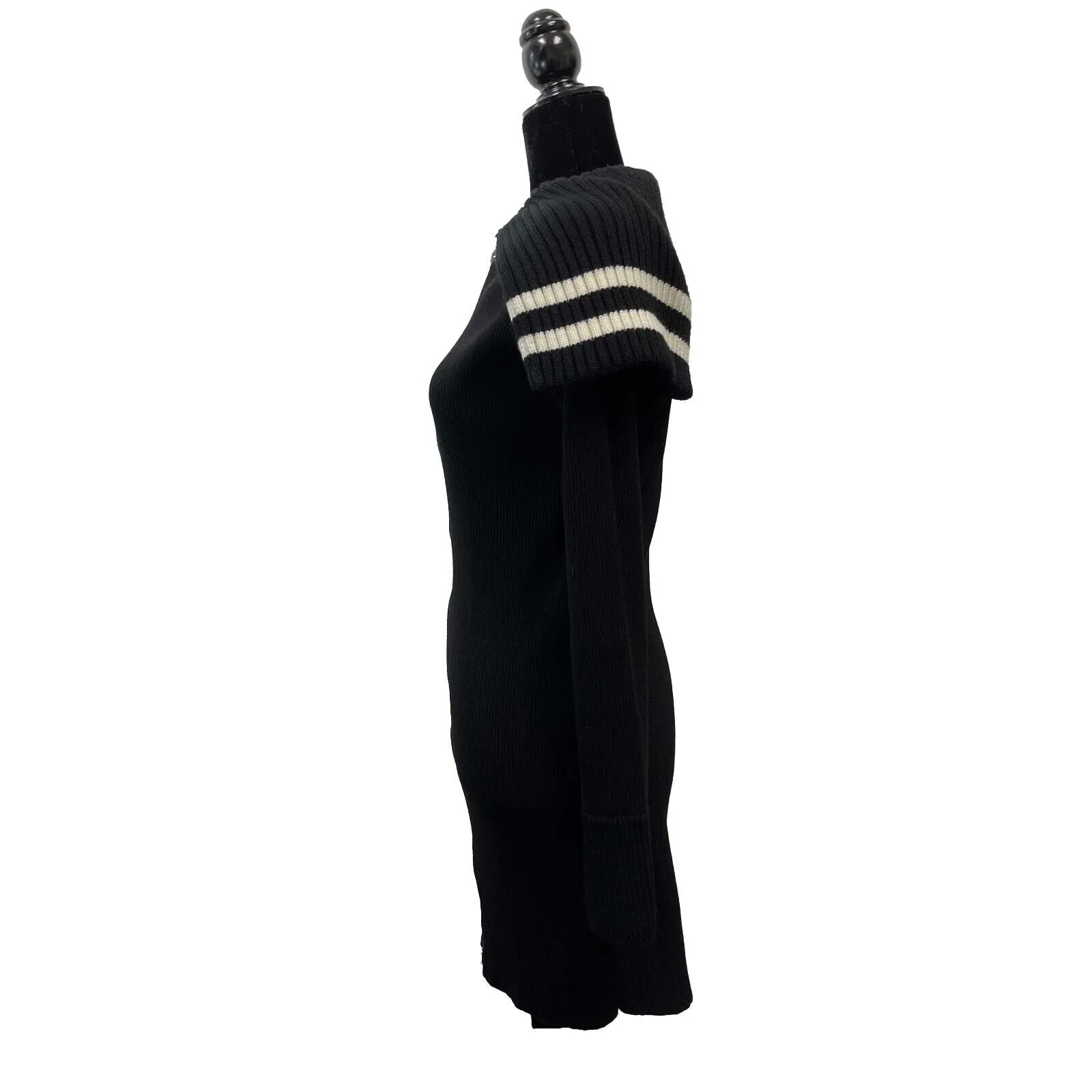 Givenchy - Knit Racer Striped Black Dress Zip Up Large Collar -Black Dress - S