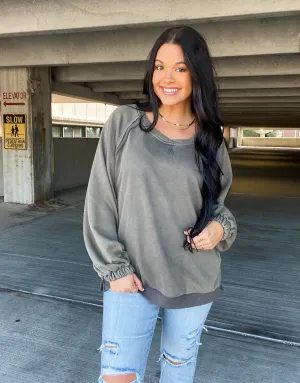 GO YOUR OWN WAY OVERSIZED CREWNECK-OLIVE GREY