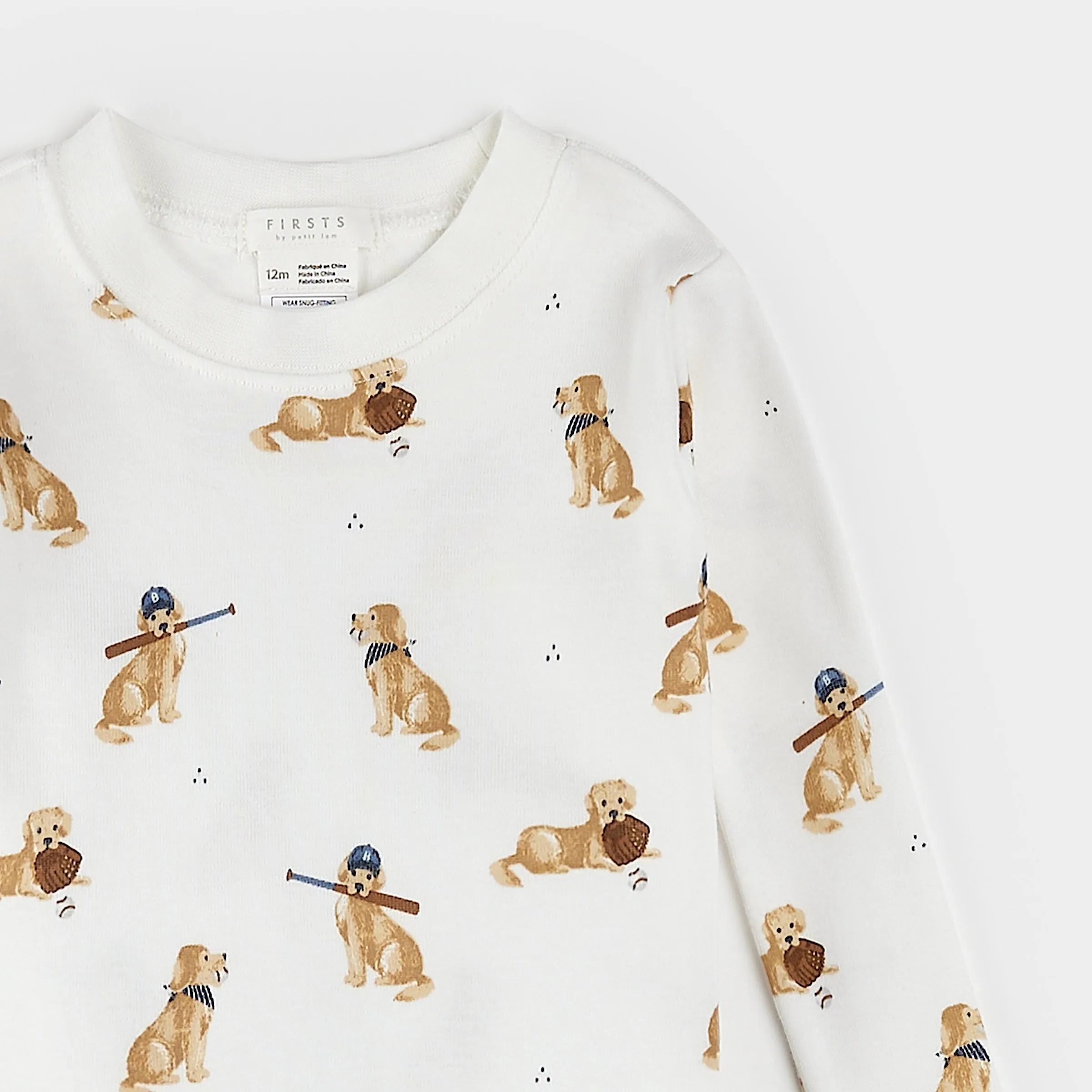 Golden Retriever Print on Off-White Infant PJ Set
