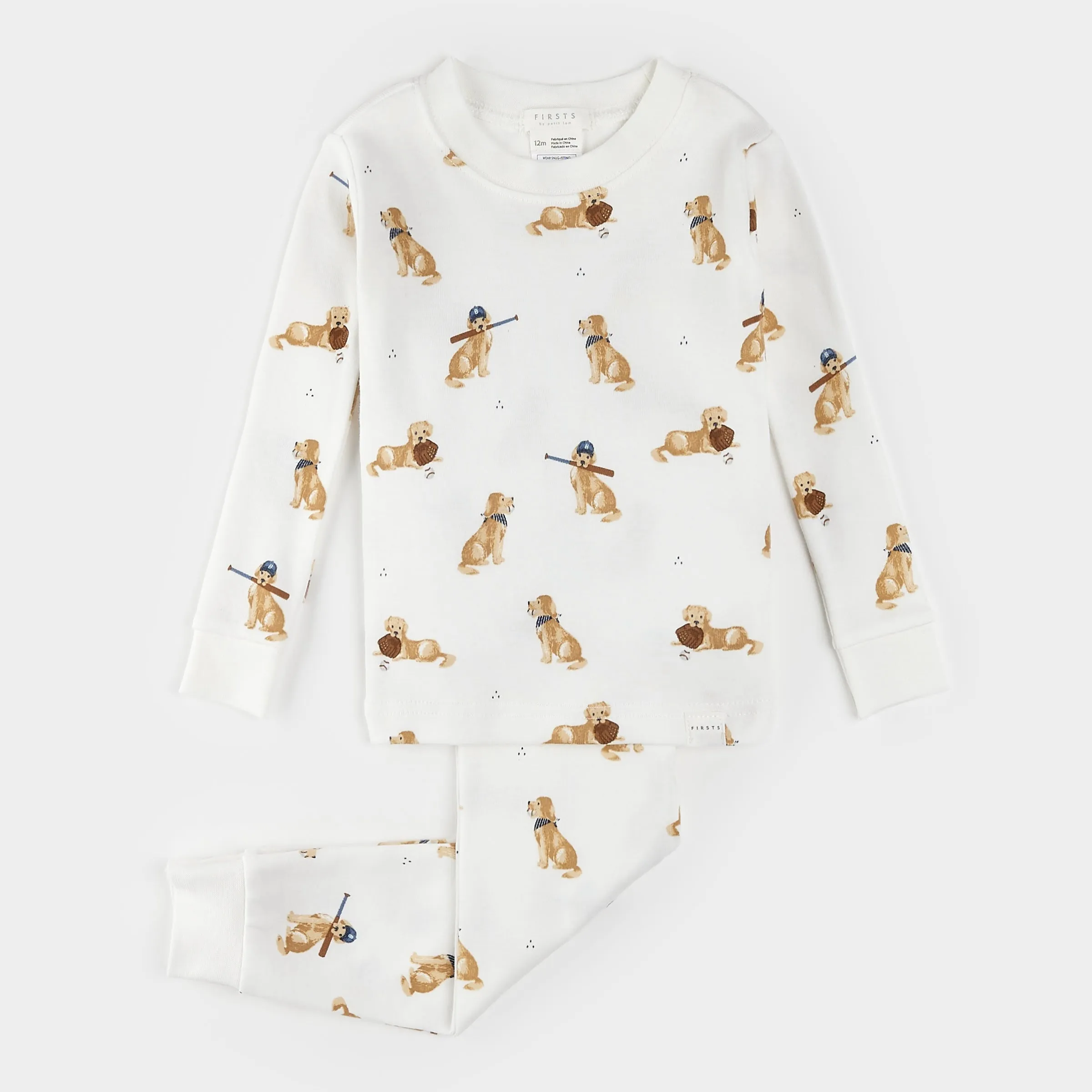 Golden Retriever Print on Off-White Infant PJ Set