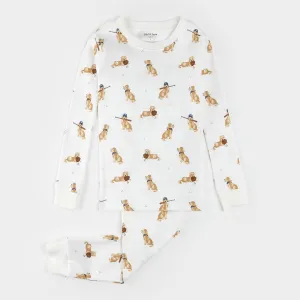 Golden Retriever Print on Off-White PJ Set