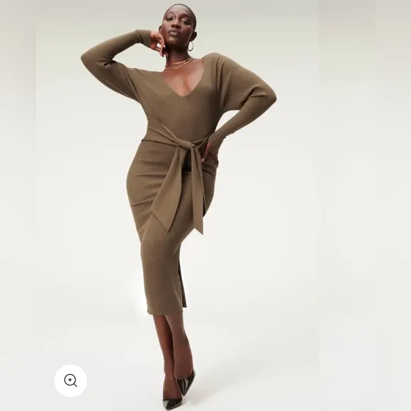 Good American Chocolate Belted Body Dress Sz 1/2 (small-medium)