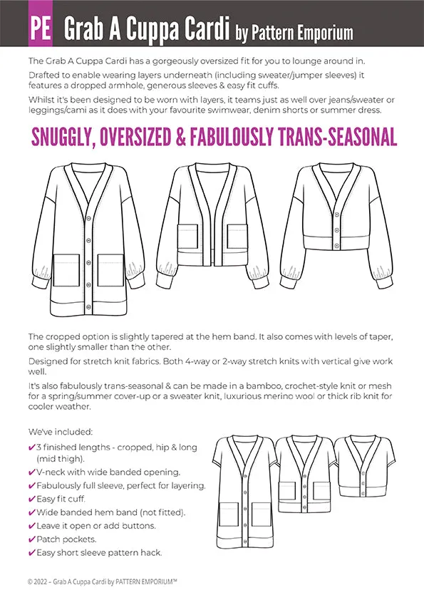 Grab A Cuppa Cardi | Oversized Cardi Sewing Pattern
