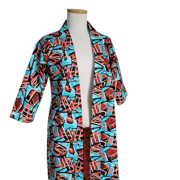 Graphic Geometrics Mid Century Mod Pink 60s Psychedelic Long Coat Handmade Teal