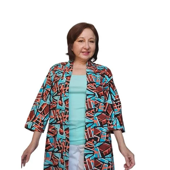Graphic Geometrics Mid Century Mod Pink 60s Psychedelic Long Coat Handmade Teal