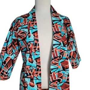Graphic Geometrics Mid Century Mod Pink 60s Psychedelic Long Coat Handmade Teal