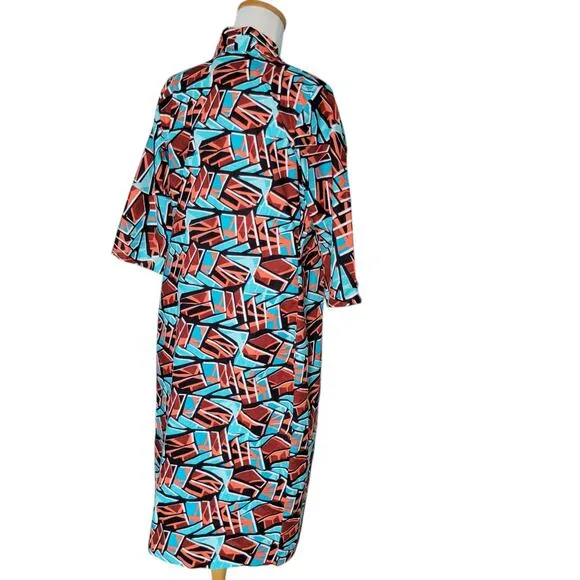 Graphic Geometrics Mid Century Mod Pink 60s Psychedelic Long Coat Handmade Teal