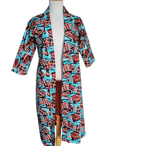 Graphic Geometrics Mid Century Mod Pink 60s Psychedelic Long Coat Handmade Teal