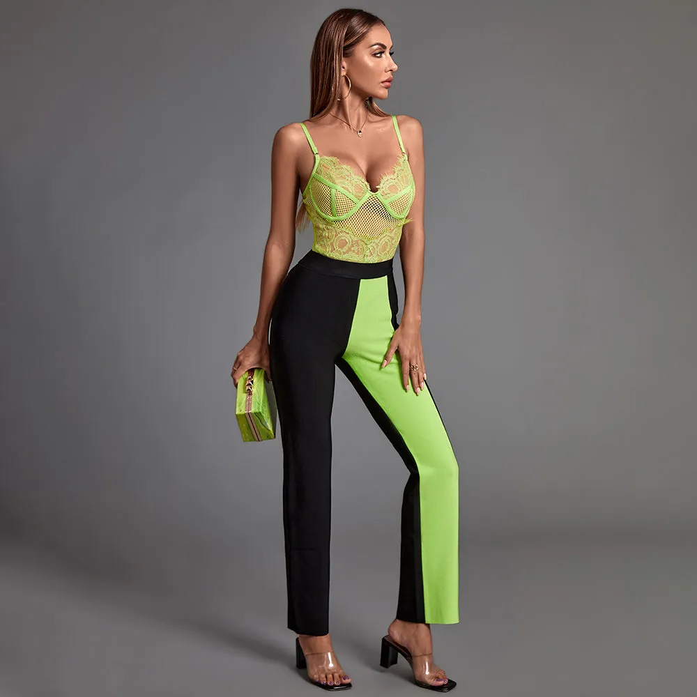 Green and Black Bandage Set (Bodysuit&Pants)