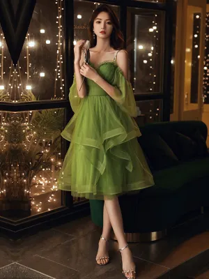 Green sweetheart neck tulle short prom dress green homecoming dress