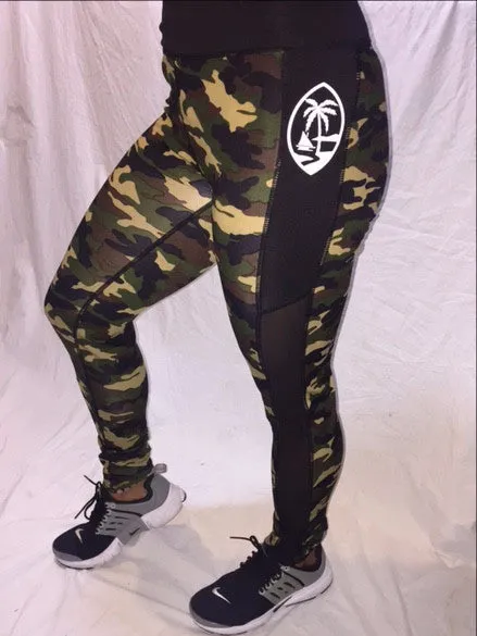 GU ISLANDER PALM CAMO MESH YOGA PANTS