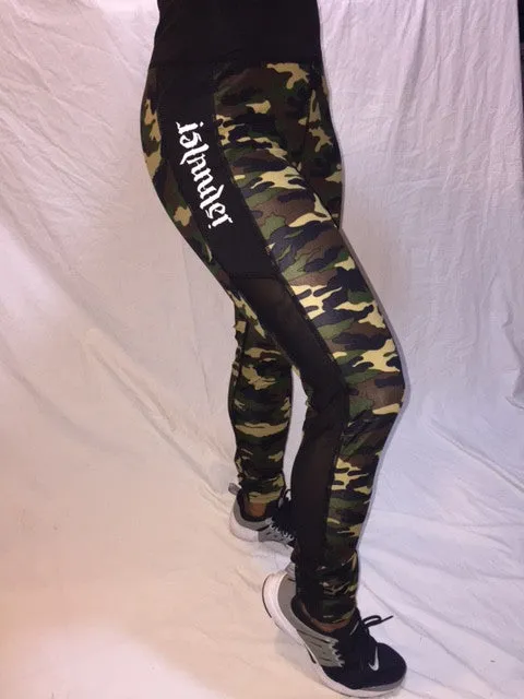 GU ISLANDER PALM CAMO MESH YOGA PANTS