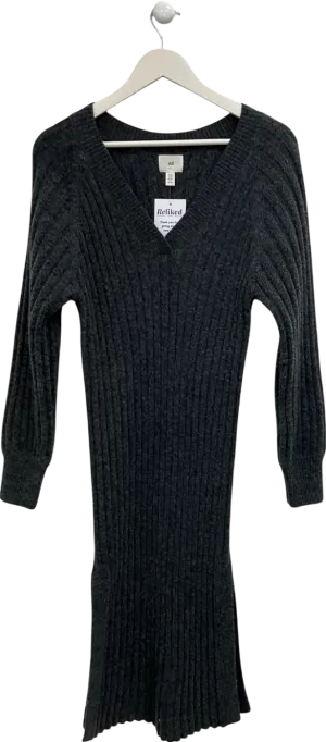 H&M Grey Ribbed V Neck Knitted Dress UK XS