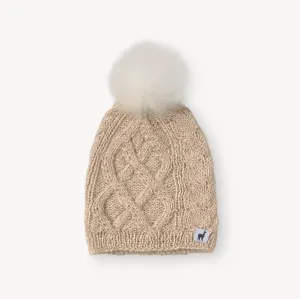 Hand-Knit Alpaca Pom Pom Hat