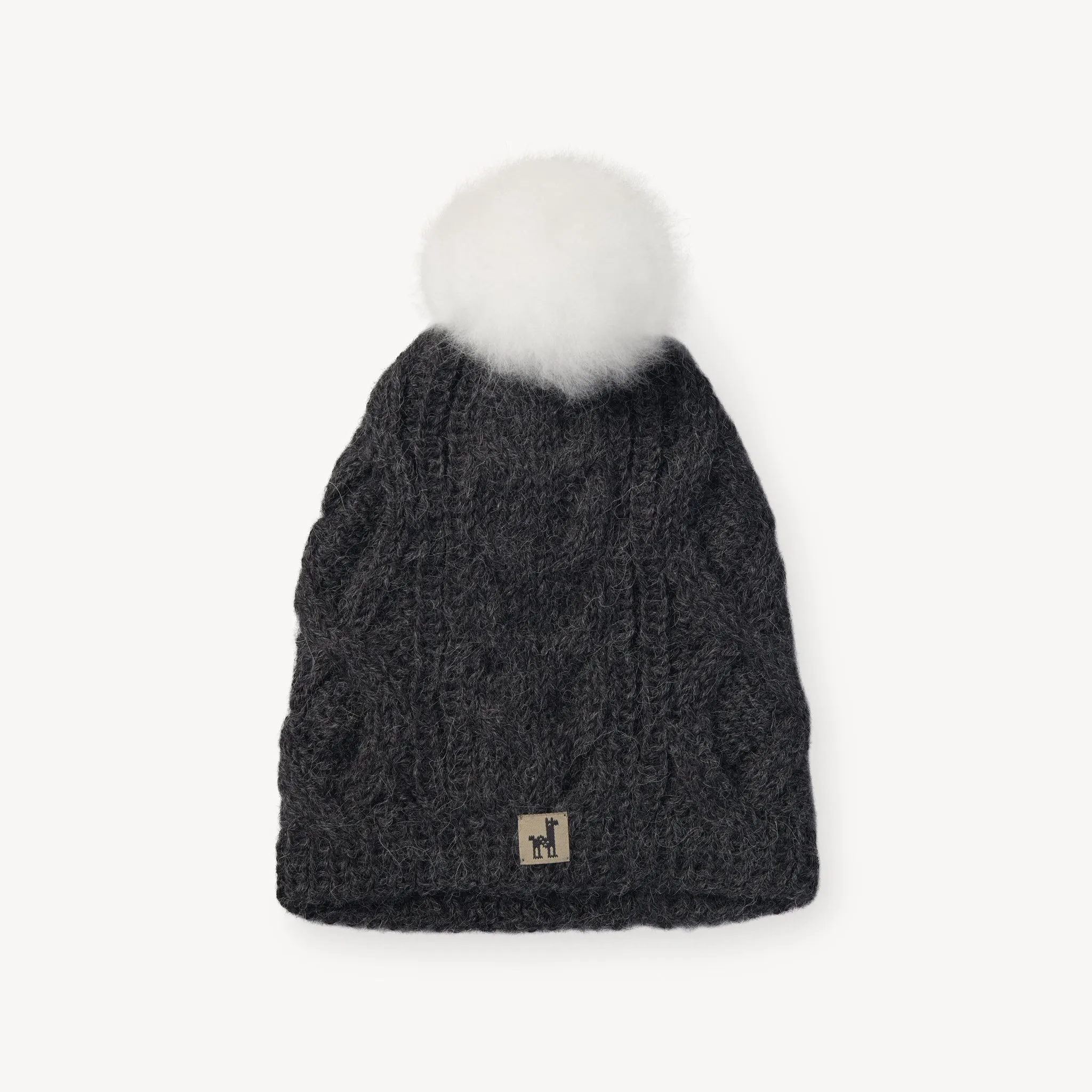 Hand-Knit Alpaca Pom Pom Hat