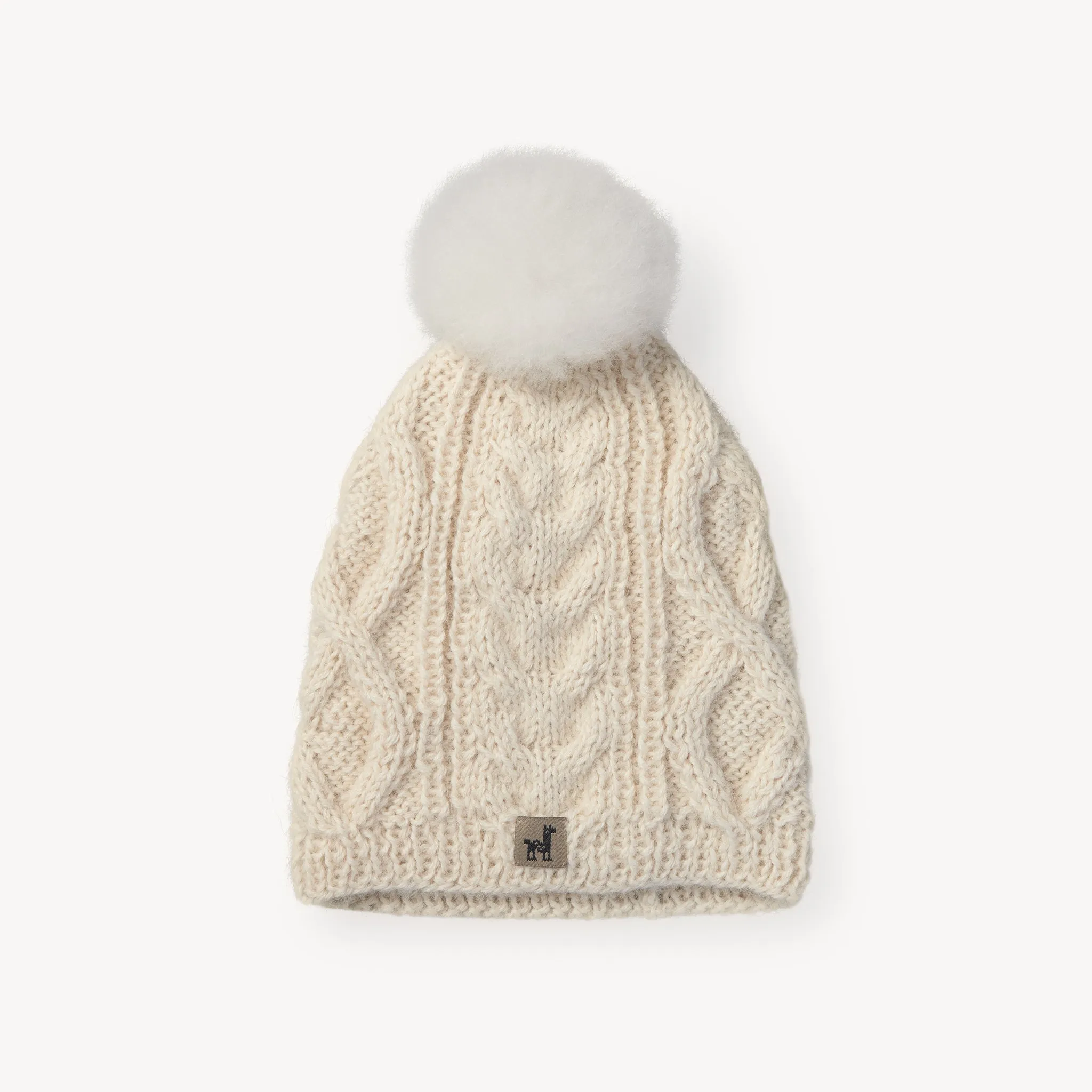 Hand-Knit Alpaca Pom Pom Hat