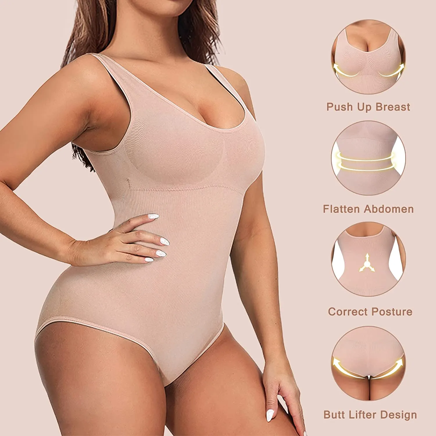 HANERDUN Women Slimming Tummy Control Shapewear Bodysuit Seamless Waist Trainer Vest Full Body Shaper