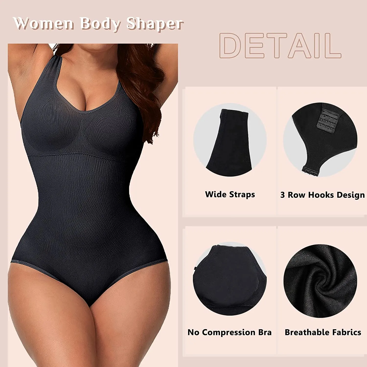 HANERDUN Women Slimming Tummy Control Shapewear Bodysuit Seamless Waist Trainer Vest Full Body Shaper