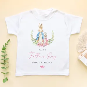 Happy Father's Day Peter Rabbit Girl Inspired Personalised Toddler & Kids T Shirt