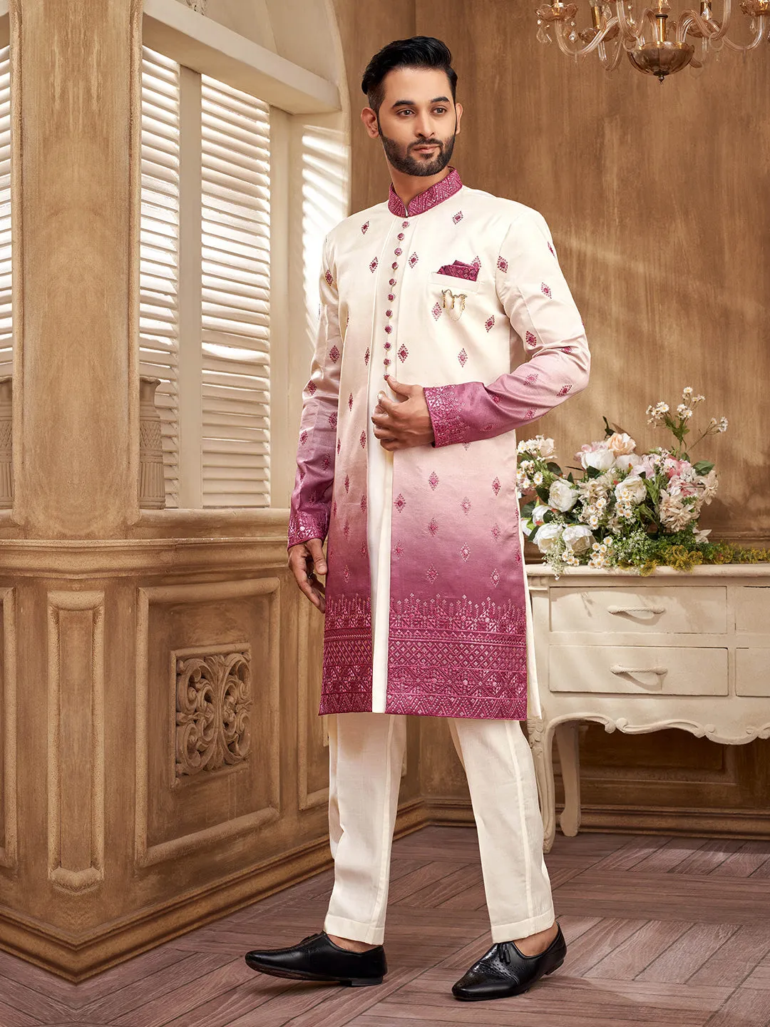 Harmonious Blend of Tradition  Pink and White Indo-Western Set