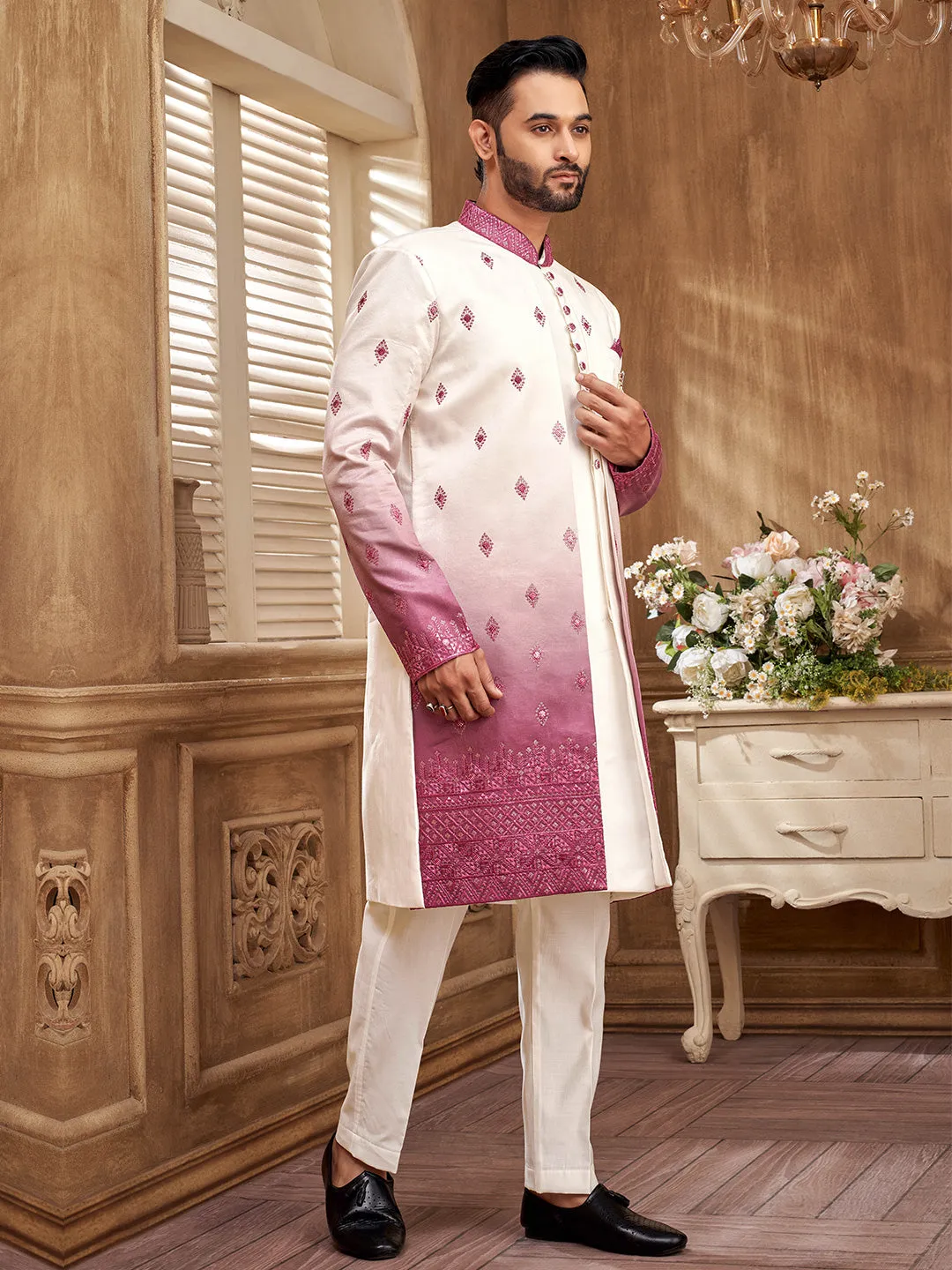 Harmonious Blend of Tradition  Pink and White Indo-Western Set