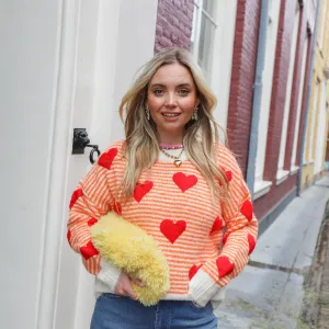 Hartjes streep trui oranje
