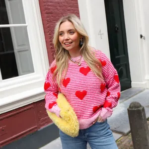 Hartjes streep trui roze