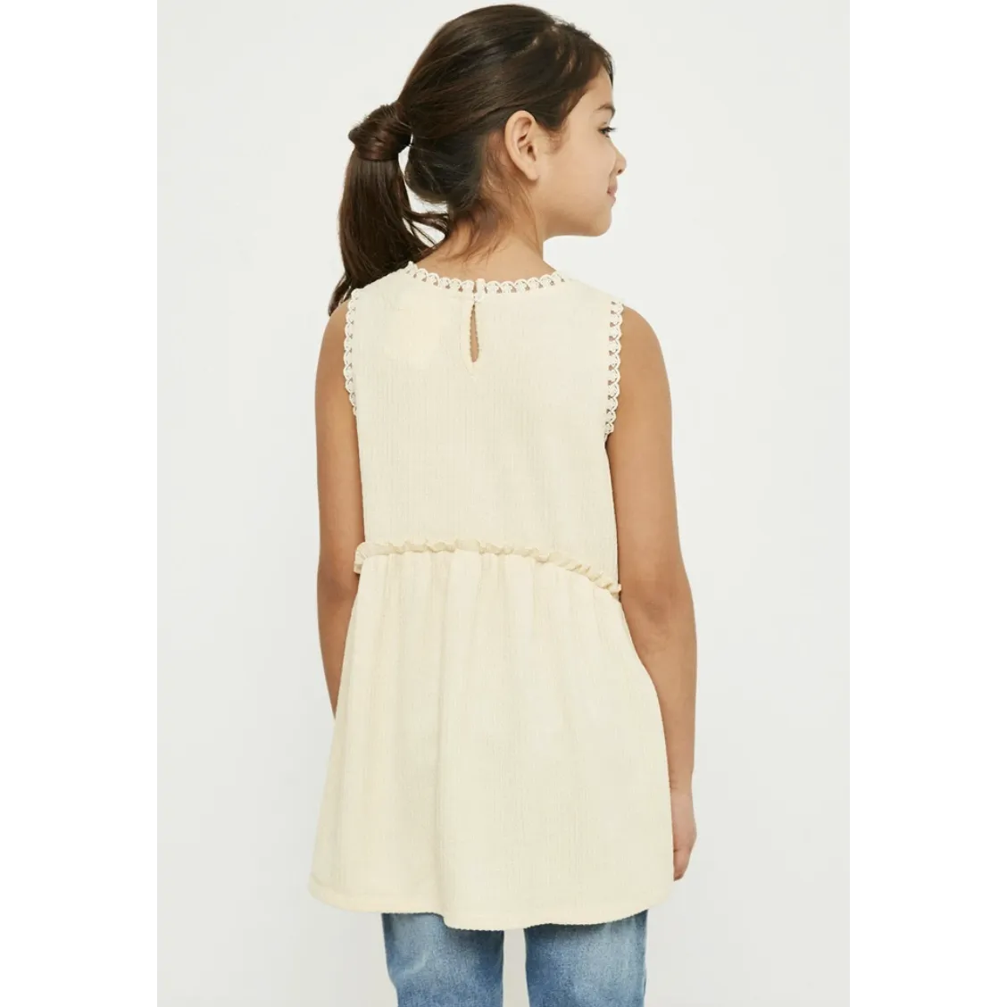 Hayden Girls Sleeveless Ribbed Knit Crocket Trim Tank