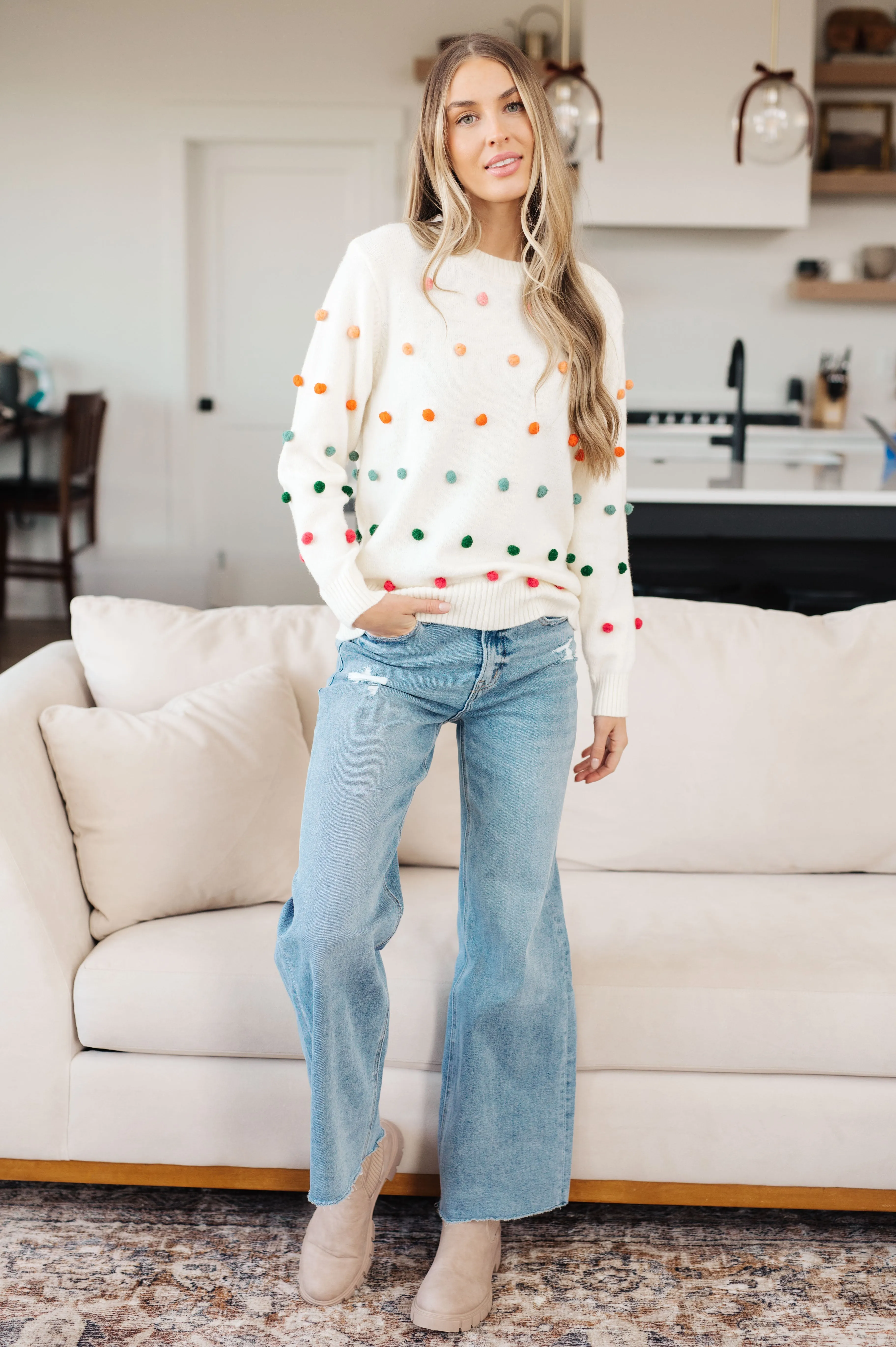 Hazel Blues® |  Candy Buttons Pom Detail Sweater