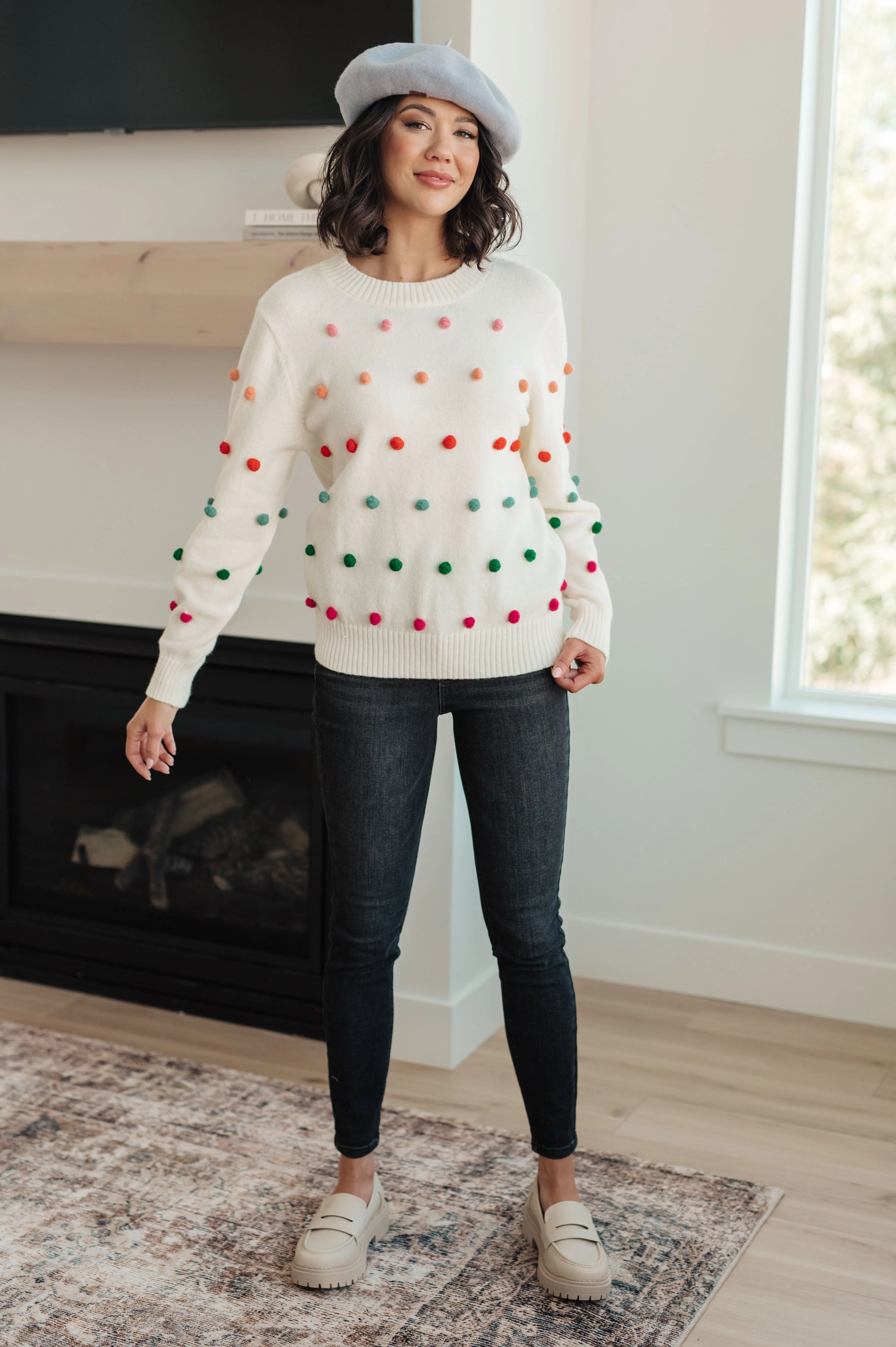 Hazel Blues® |  Candy Buttons Pom Detail Sweater