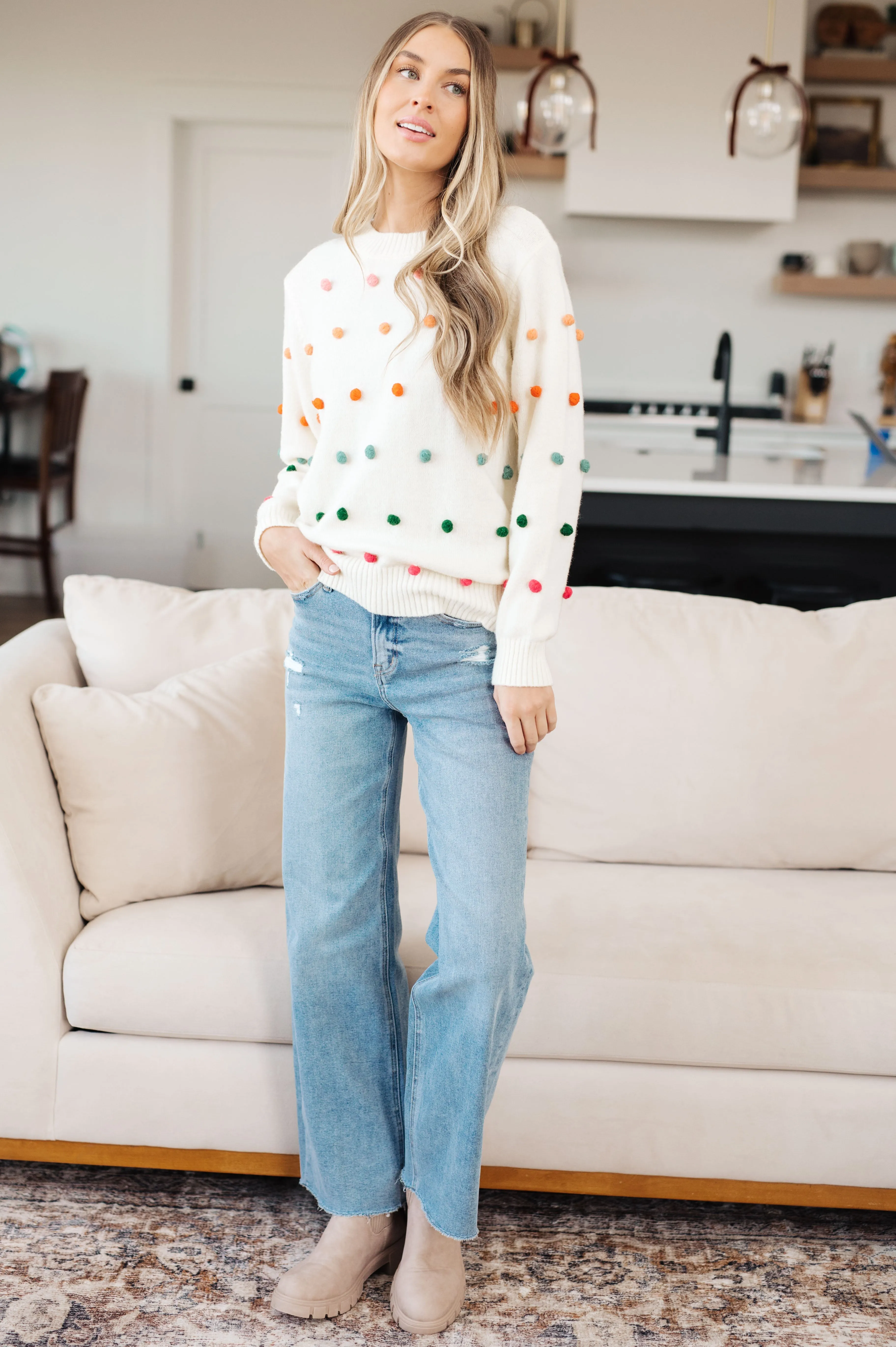 Hazel Blues® |  Candy Buttons Pom Detail Sweater