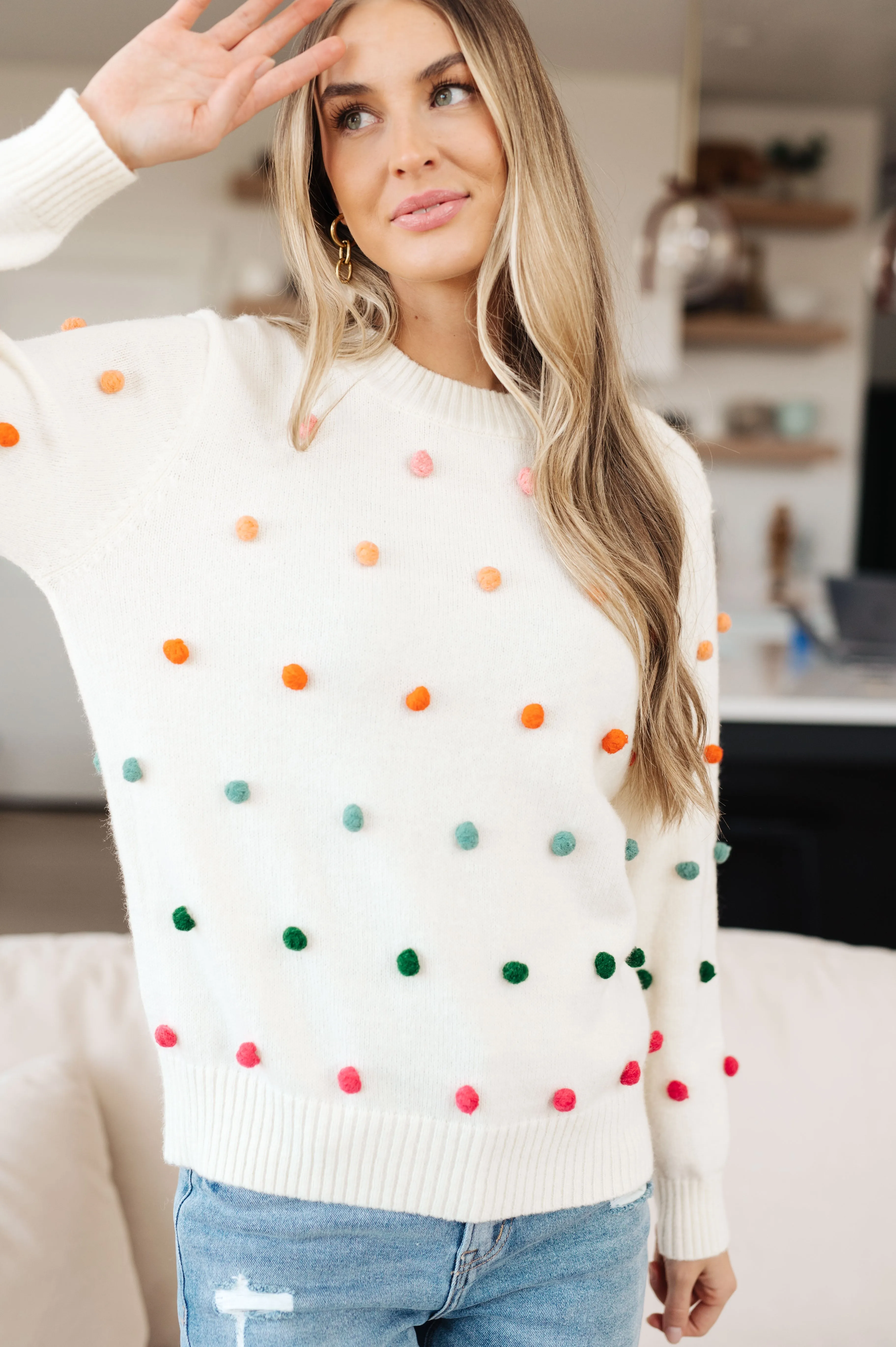 Hazel Blues® |  Candy Buttons Pom Detail Sweater