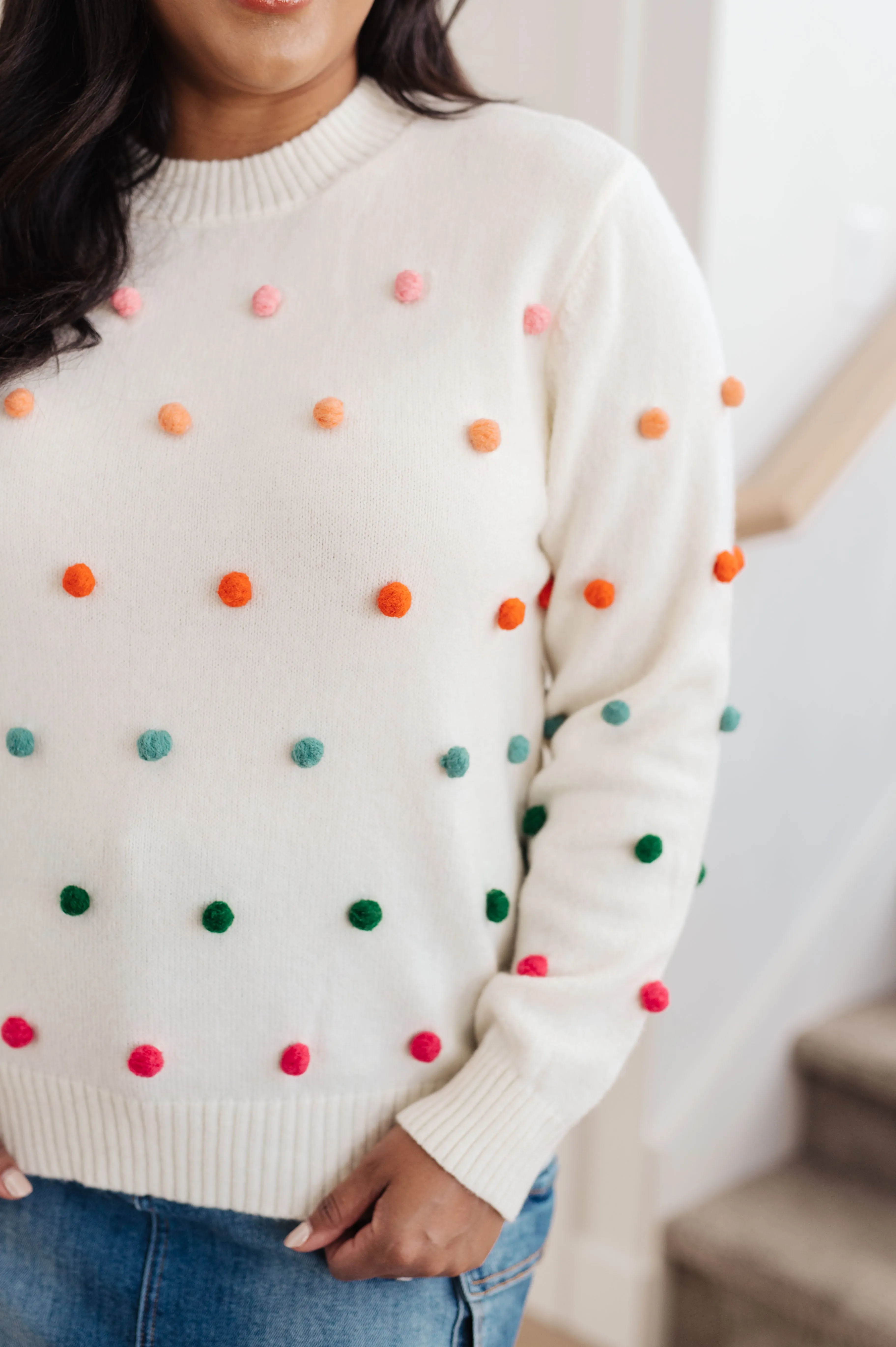Hazel Blues® |  Candy Buttons Pom Detail Sweater