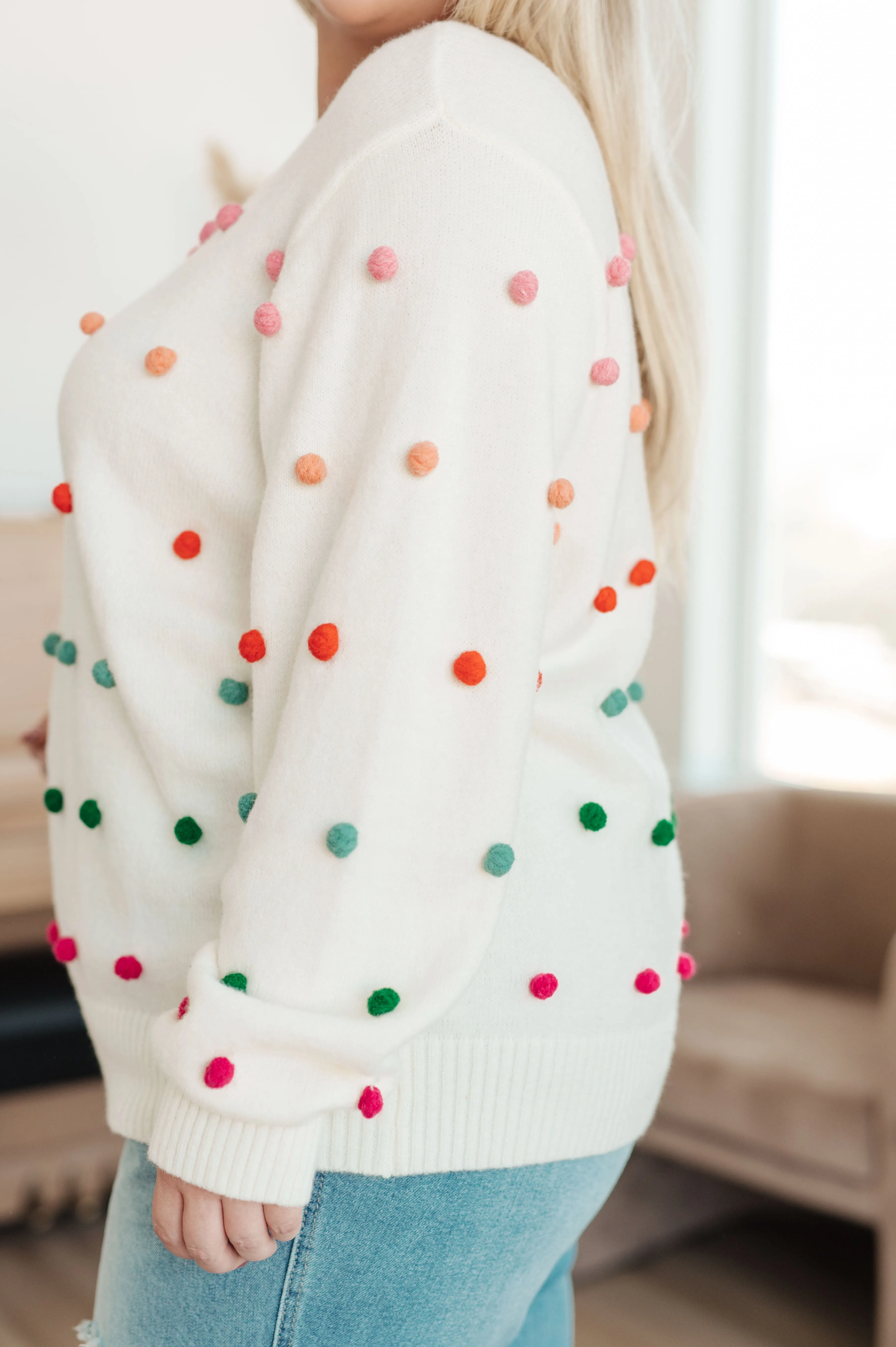 Hazel Blues® |  Candy Buttons Pom Detail Sweater