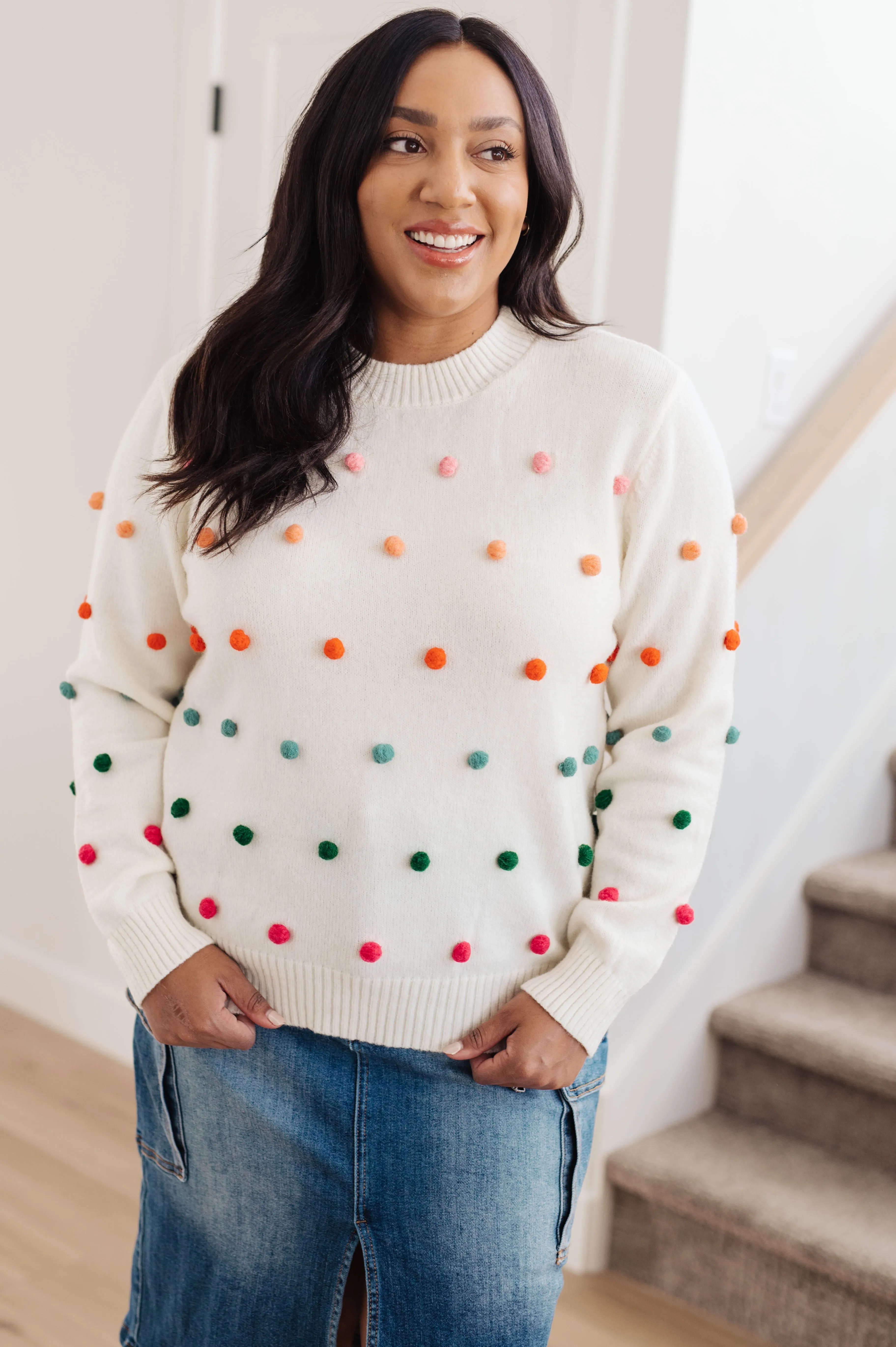 Hazel Blues® |  Candy Buttons Pom Detail Sweater