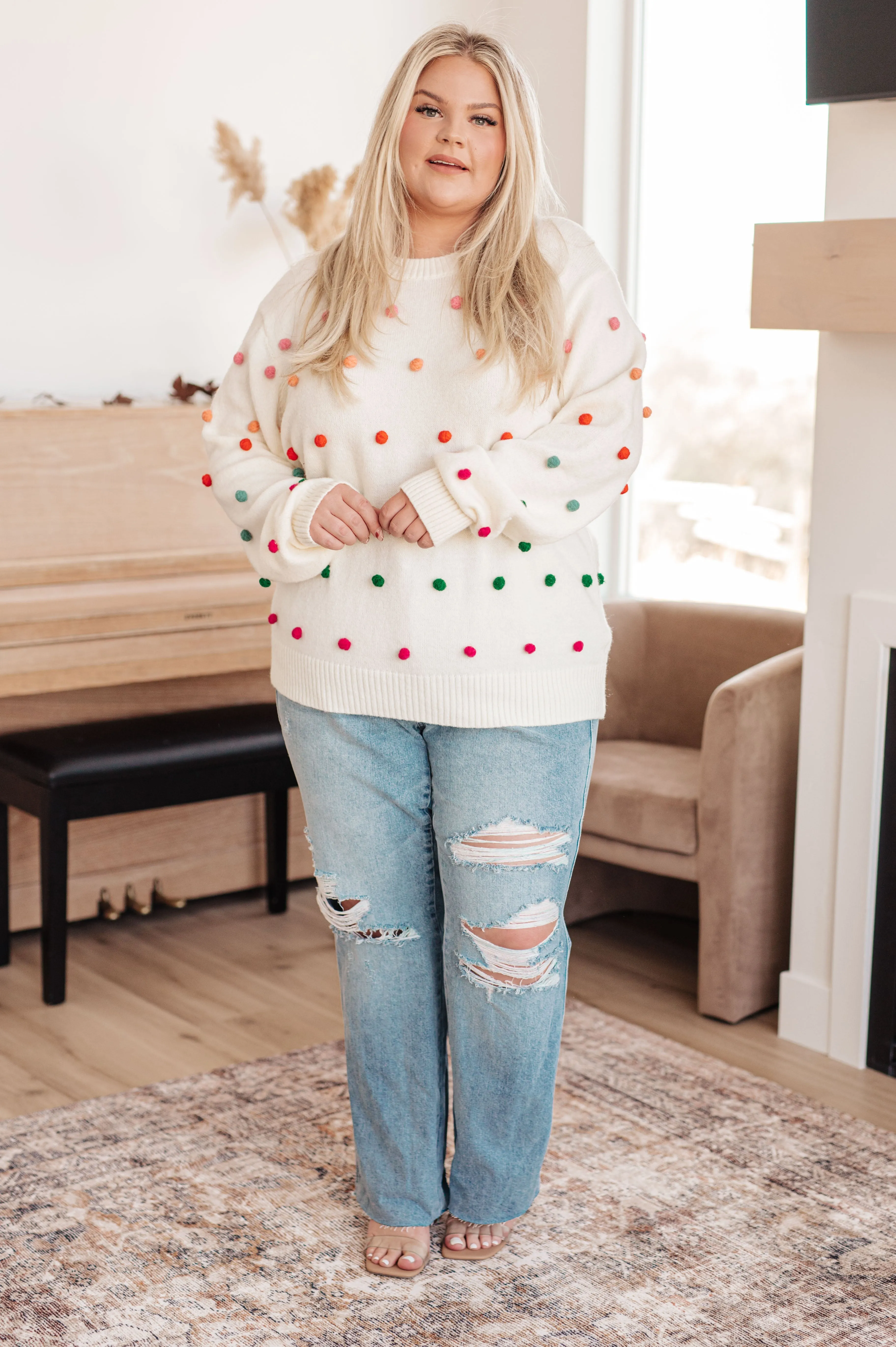 Hazel Blues® |  Candy Buttons Pom Detail Sweater